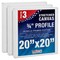 20 x 20 inch Stretched Canvas 12-Ounce Triple Primed, 3-Pack - Professional Artist Quality White Blank 3/4" Profile, 100% Cotton, Heavy-Weight Gesso